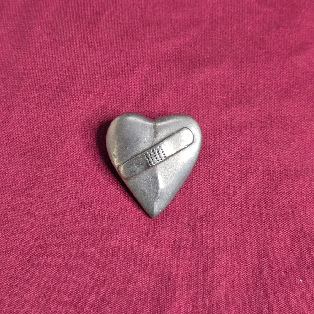 Vintage Guyot Heart Brooch Lapel Pin Pewter Silver Tone Signed 1989 Nurse Pin 1